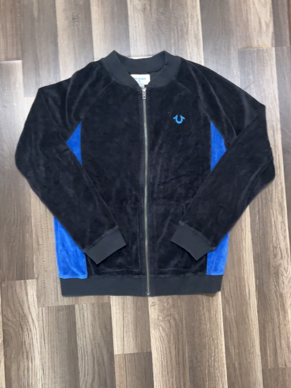 Y2K TRUE RELIGION Velour Women’s Black Large Full Zip Track Jacket